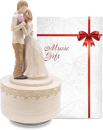 Regalos para amantes de la caja de música, estatua esculpida para abrazar a pareja, figura coleccionable pintada a mano, regalo musical de Navidad,