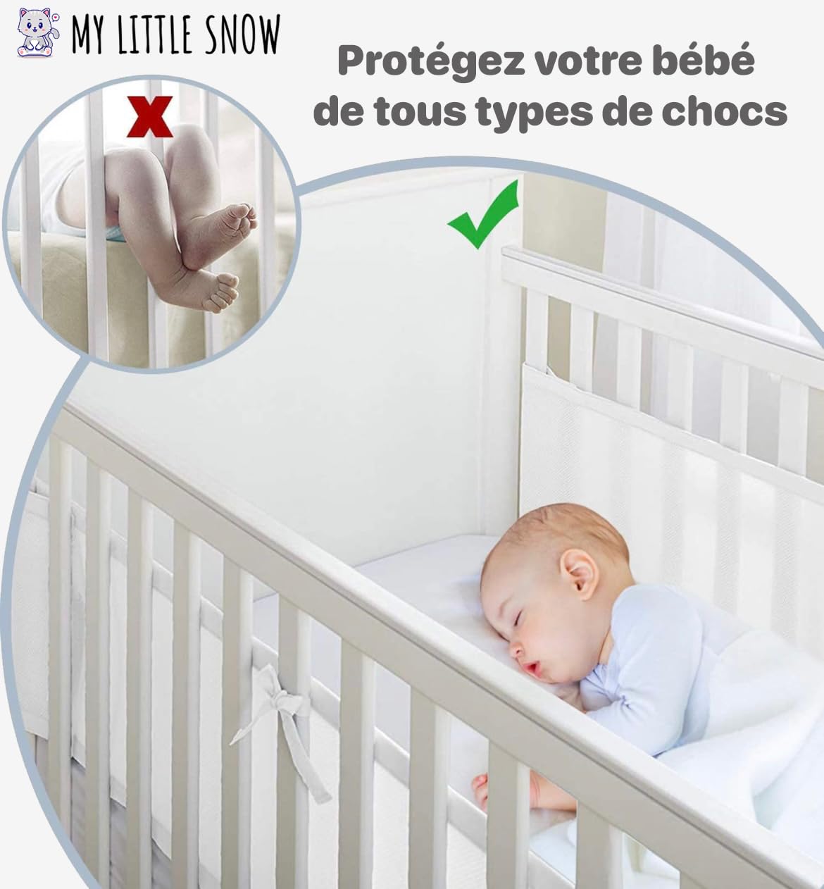 Paracolpi Lettino Neonato Traspirante Con Tasca - Bianco Stellato, Adatto 60x120 E 70x140 Cm | Design Sicuro E Comodo - Foto 2