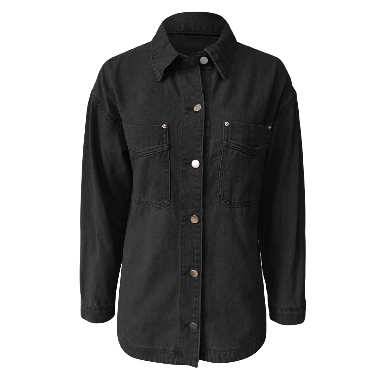 Genérico Cazadora Vaquera Mujer Larga,Chaqueta Vaquera Reversible Con Cuello Con Muescas Y Abrigo De Mezclilla SintéTica Para Mujer