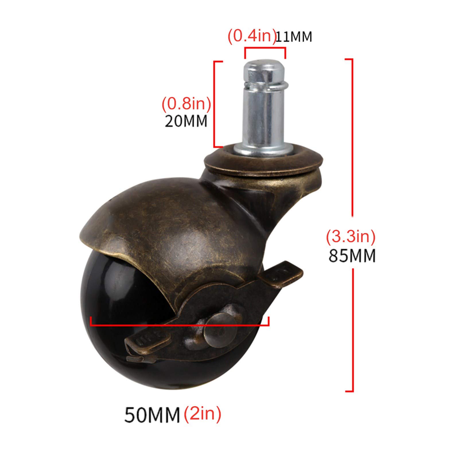 Kółka Kółka obrotowe kulkowe z gwintowanym trzpieniem 11x20 mm 2 cale 50 Opakowanie 4 szt(Brake)