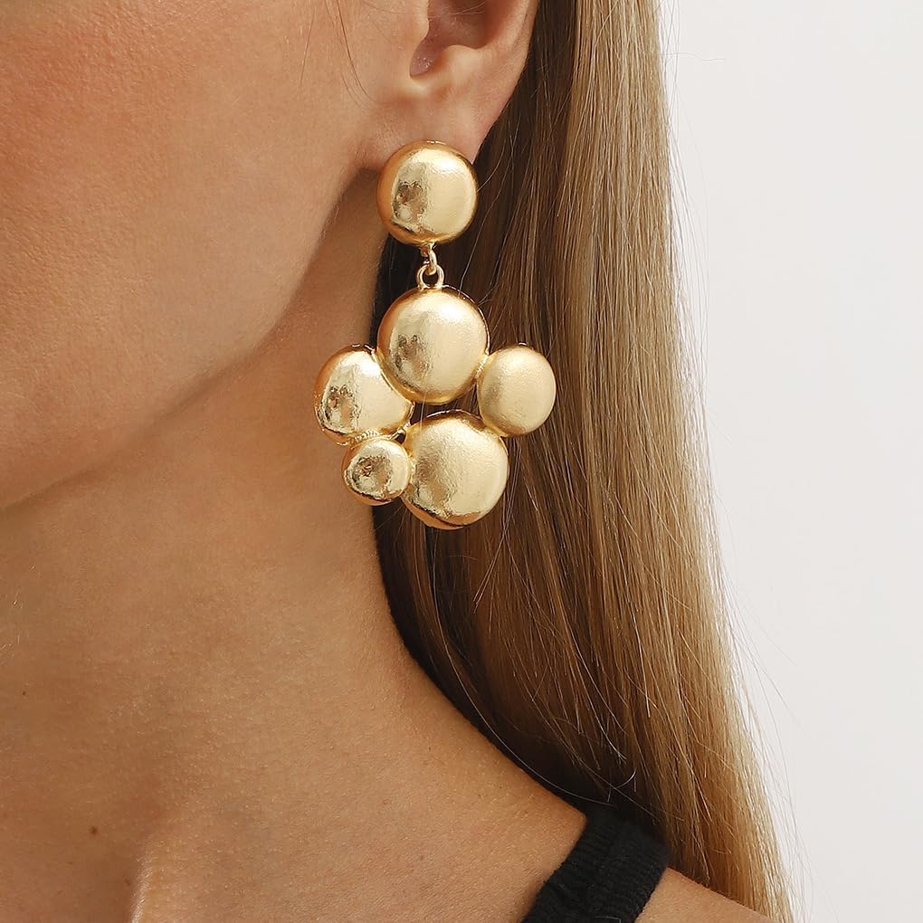 Gold Ball Earrings for Women,Chunky Cluster Ball Dangle Earrings,Big Beaded Drop Earrings Y2k Earrings - Image 2