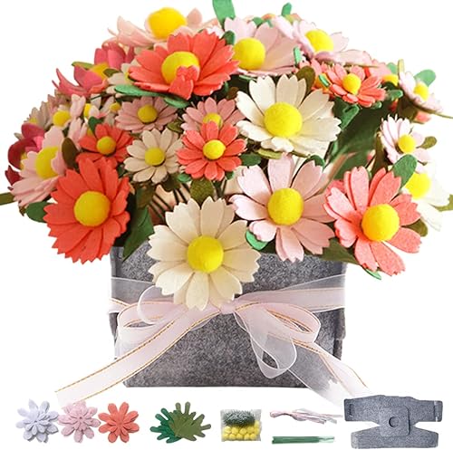 Kit de manualidades de flores de fieltro, kit de ramo de margaritas de fieltro, regalos florales, kit de manualidades para principiantes, arregla