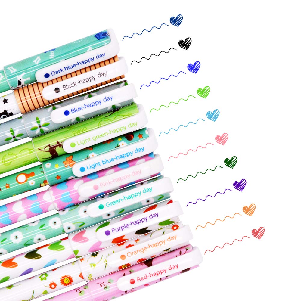 SITAKE 10pcs lindos bolígrafos kawaii, bolígrafos divertidos, bolígrafos de gel de escritura de colores de 0,38 mm, juegos de papelería coreana japonesa, útiles escolares (animal)