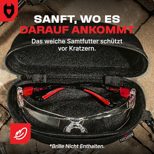 NoCry Brillenetui für Schutzbrille, Etui mit Filzfutter, verstärktem Reißverschluss und praktischem Gürtelclip. Schwarz