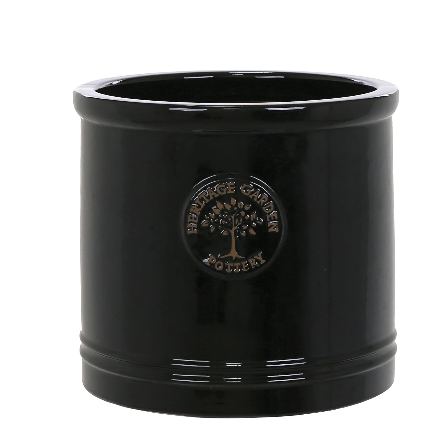 Medium 24cm Black Heritage Cylinder Garden Ceramic Planter Plant Flower Pot - Frost Proof