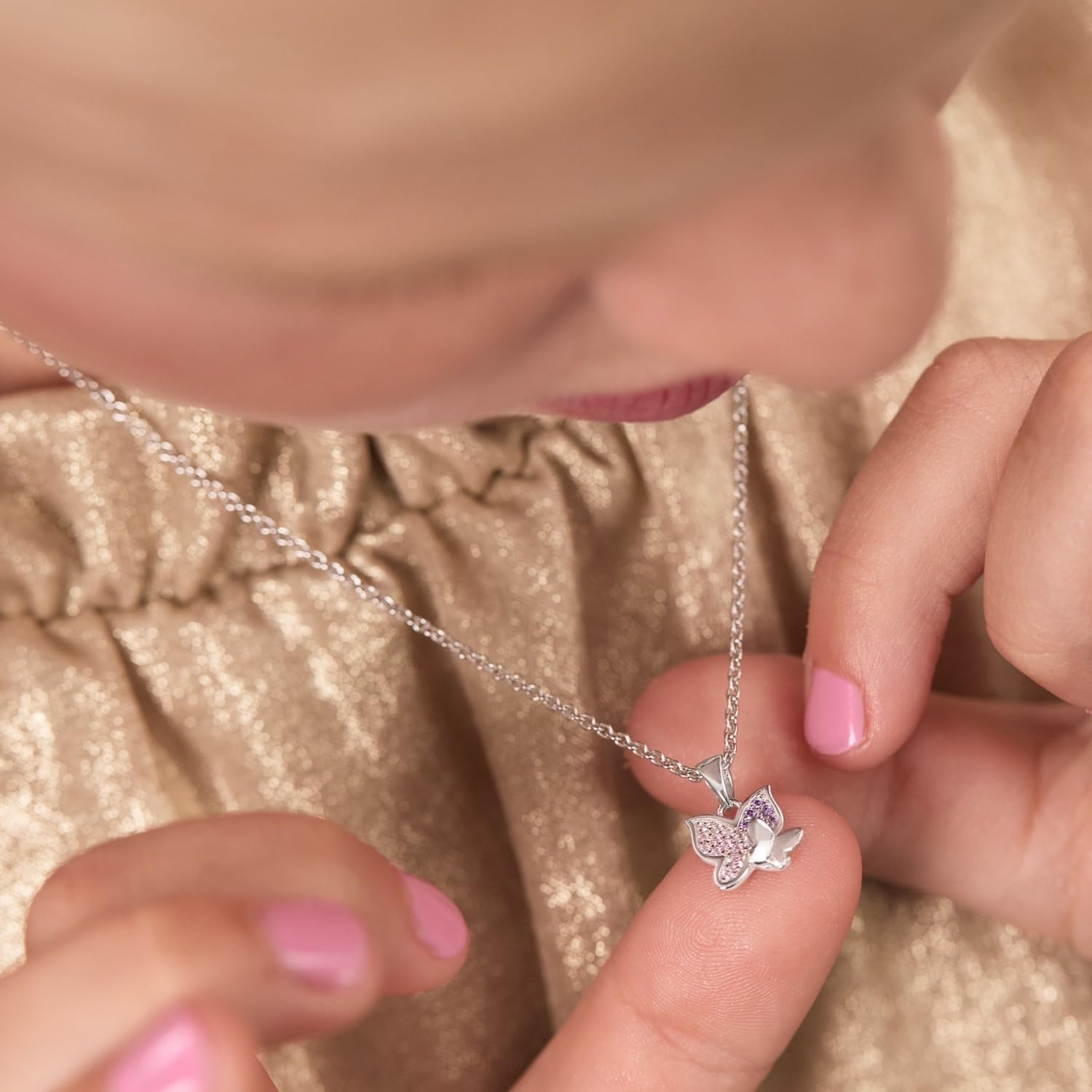 Prinzessin Lillifee Kette mit Anhänger 925 Sterling Silber Mädchen Kinder Halsschmuck, mit Zirkonia synth., Schmetterling, Kommt in Schmuck Geschenk Box