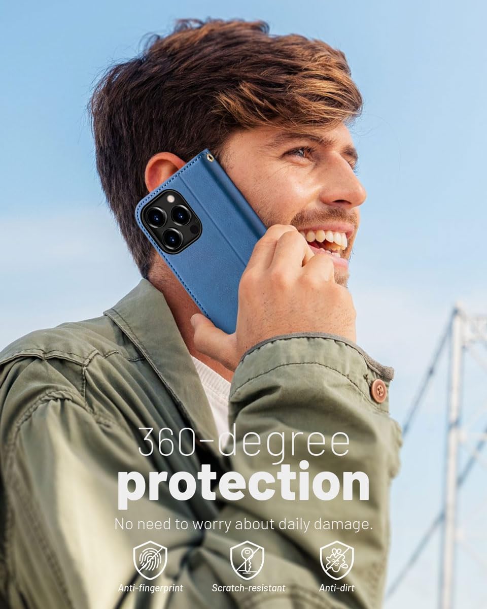 OCASE Compatible with iPhone 15 Pro Wallet Case, PU Leather Flip Folio Case with Card Holders RFID Blocking Kickstand [Shockproof TPU Inner Shell] Phone Cover 6.1 Inch 2023, Light Blue - Image 7