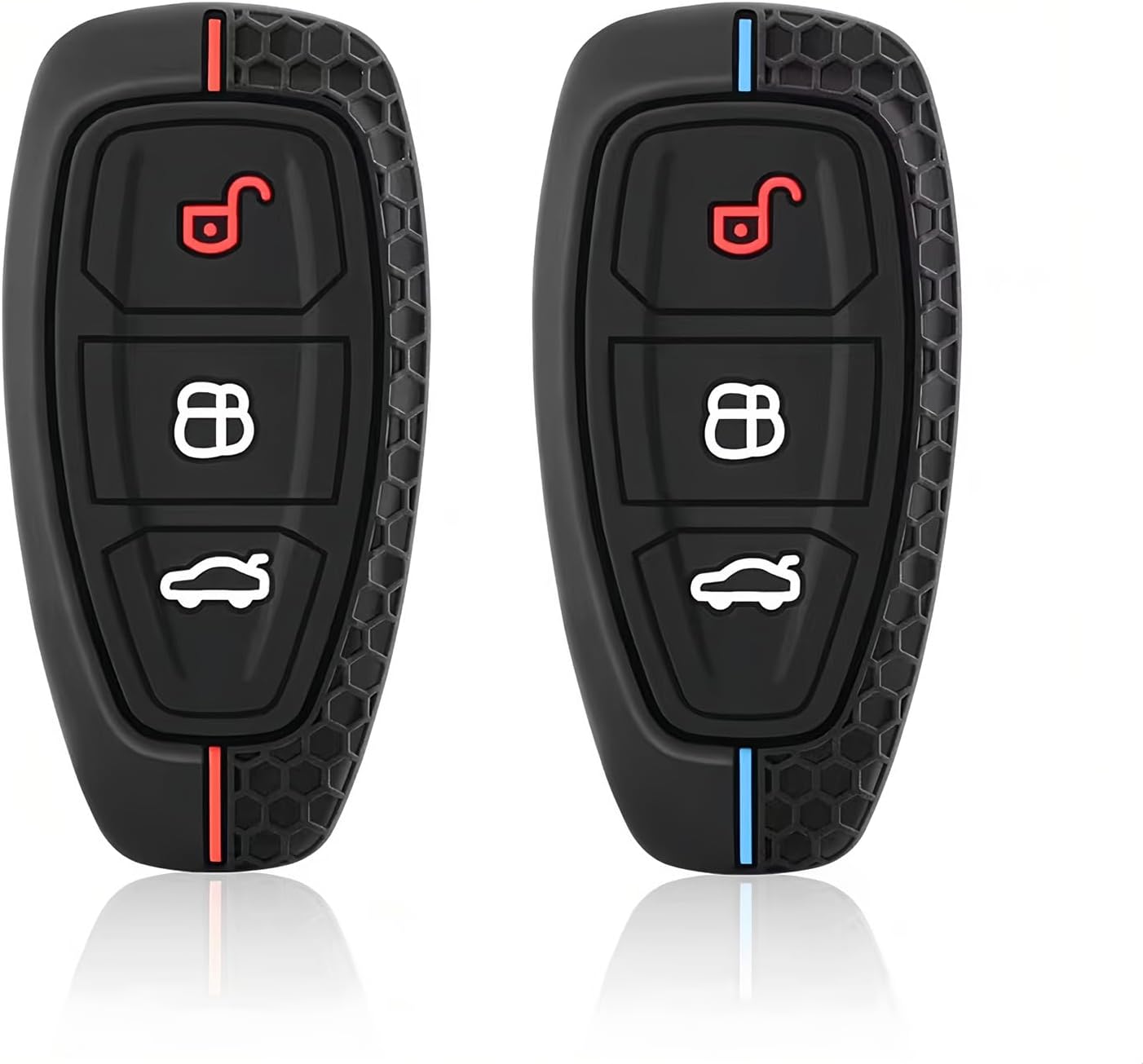 2 Pieces Silicone Car Key Cover 3 Button Key Protection soft cover Compatible with Ford Fiesta Focus Galaxy Fusion Mondeo B-Max C-Max S-Max Kuga Ecosport (Blue and Red Line) Keyless