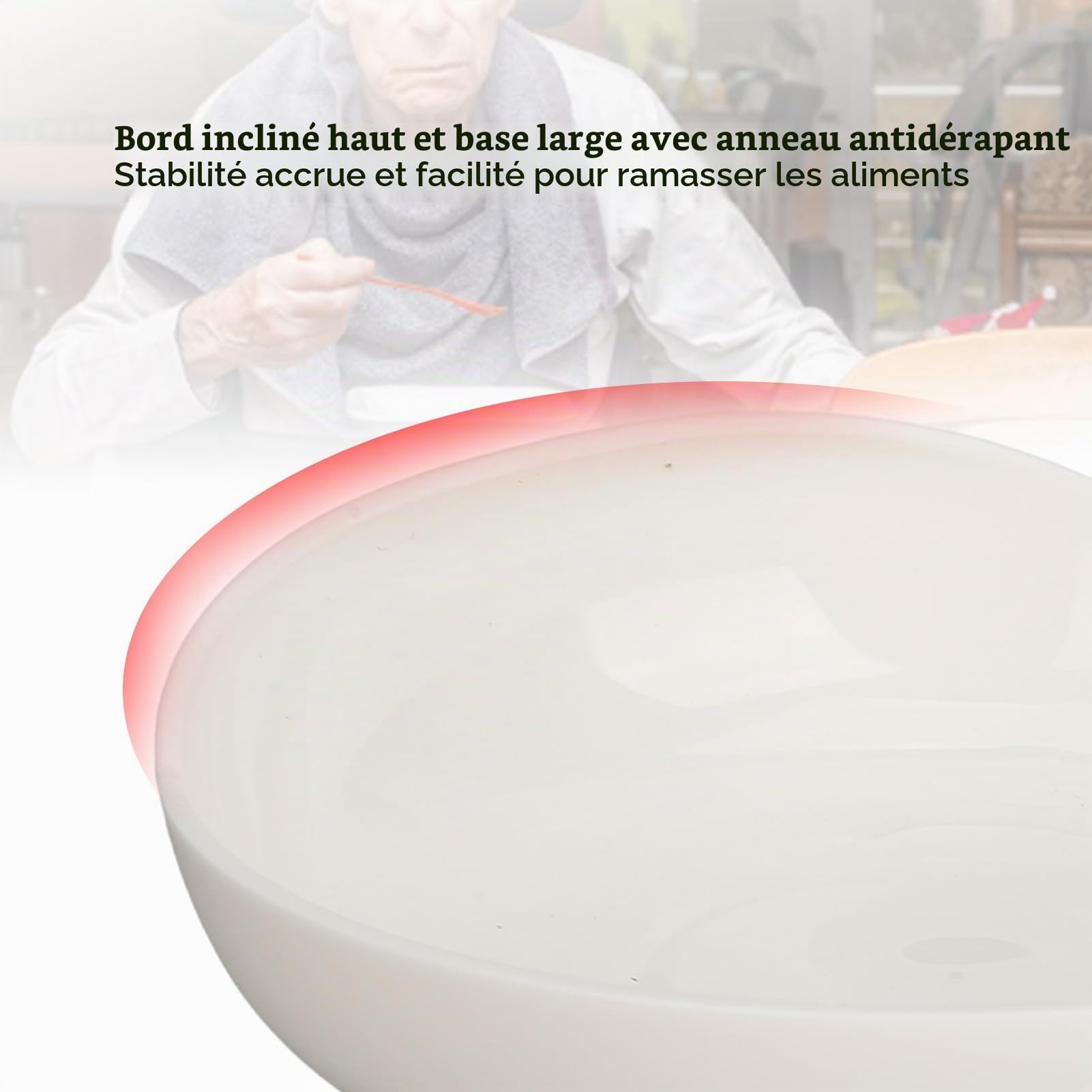 Assiette Anti-déversement, Vaisselle Adaptative à Auto-Alimentation, Ustensiles de Cuisine avec Base Antidérapante pour Personnes âgées Handicapées par Parkinson