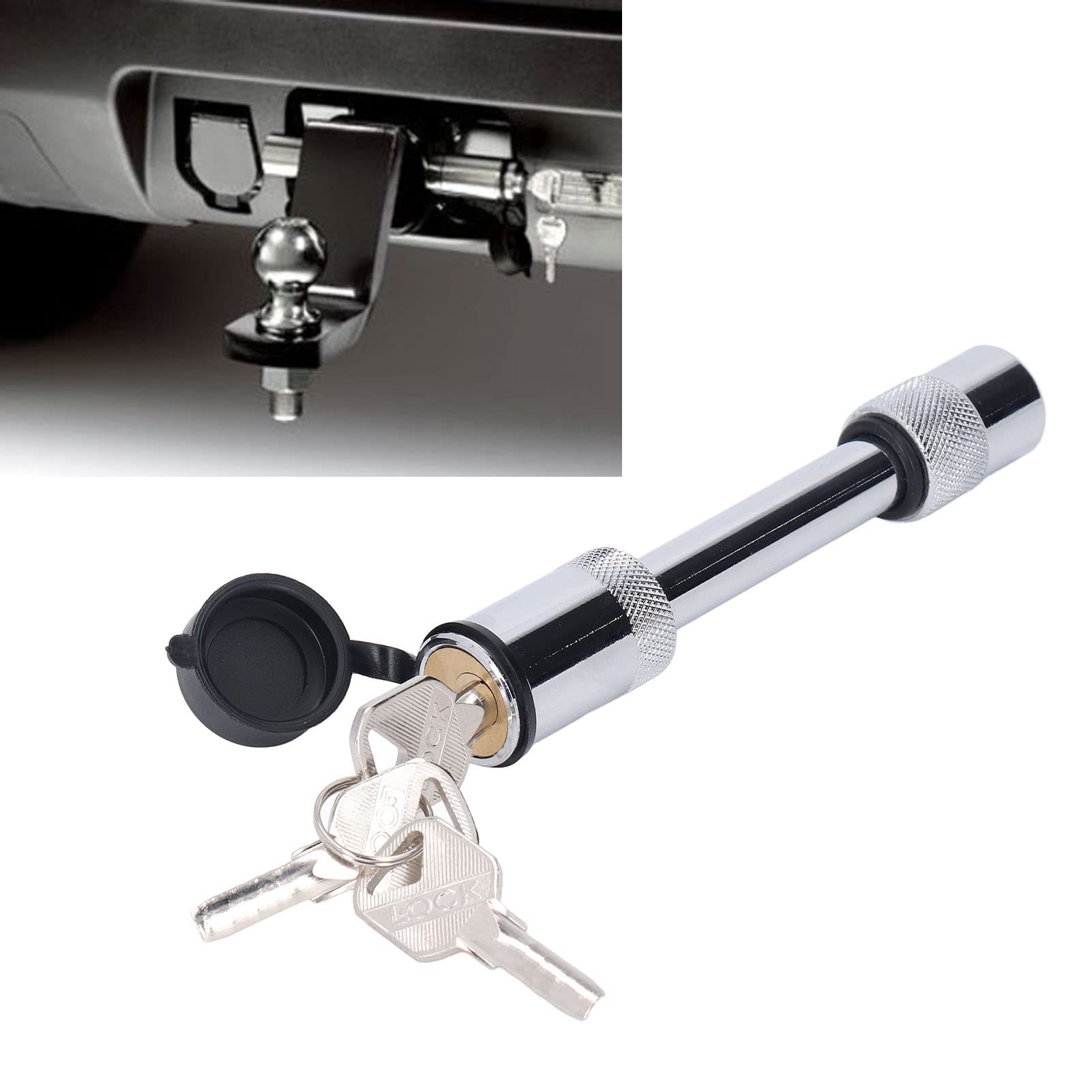 Anhänger Kupplungsschloss, 5/8 Zoll Pin Tow Edelstahl Barbell Stil Verriegelungskupplungsstift mit 3 Schlüsseln für Anhänger, LKW, Auto, Boot