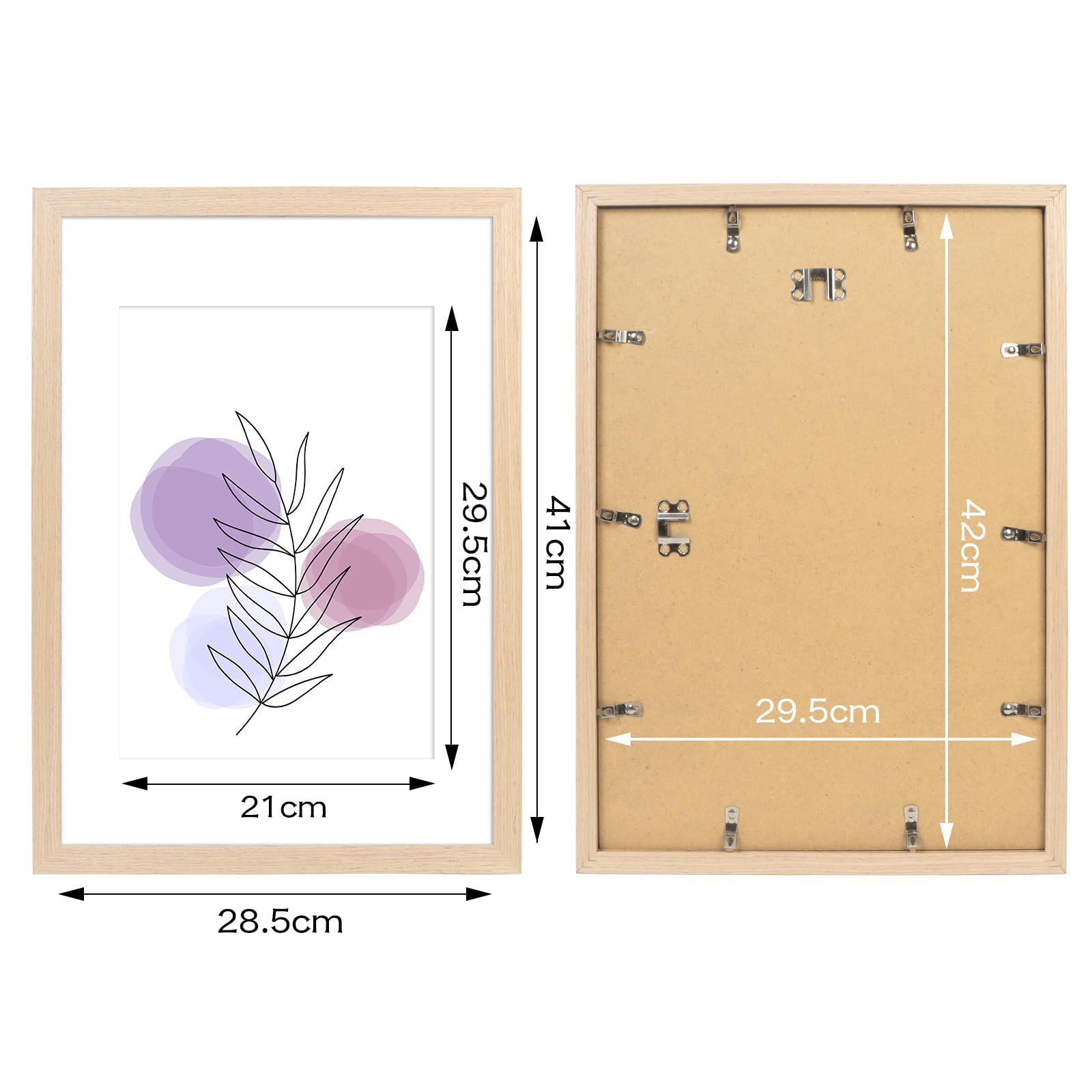kollyseek picture frame A3 real wood oak colour with passe-partout 29.7 x 42cm wooden frame with acrylic glass oak nature photo frame (light oak colour) - Image 3