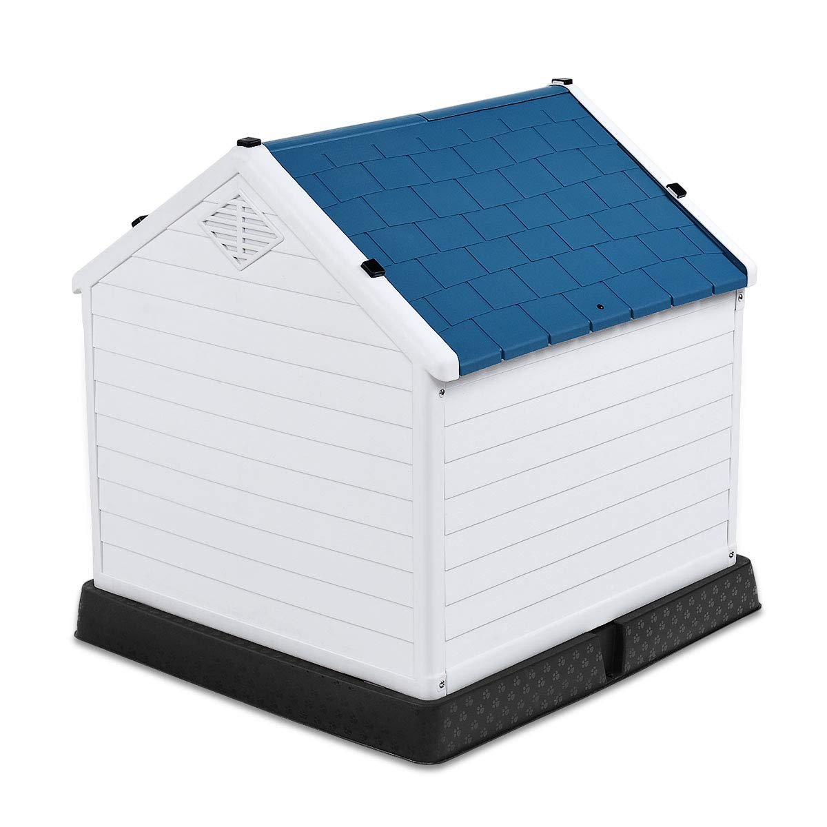 COSTWAY Niche pour Chien en Polypropylène Imperméable et Ventilé avec Bouche d’Aération et Plancher Surélever, Niche pour Chien Intérieure ou Extérieure (88X78,5X81,5 cm)