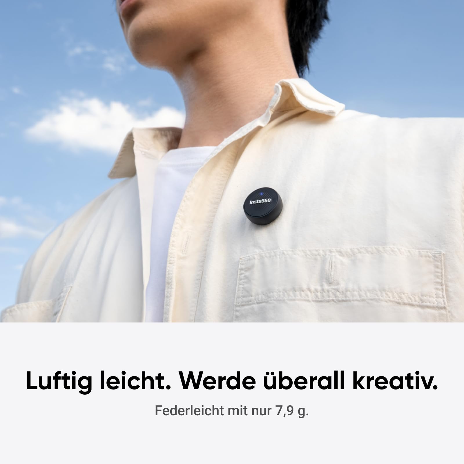 Insta360 Mic Air Transmitter, ultraleichte 7,9 g, Drahtloses Mikrofon X5/X4/X4 Air/Ace Pro 2/GO Ultra, Rauschunterdrückung, Vlog, Streaming