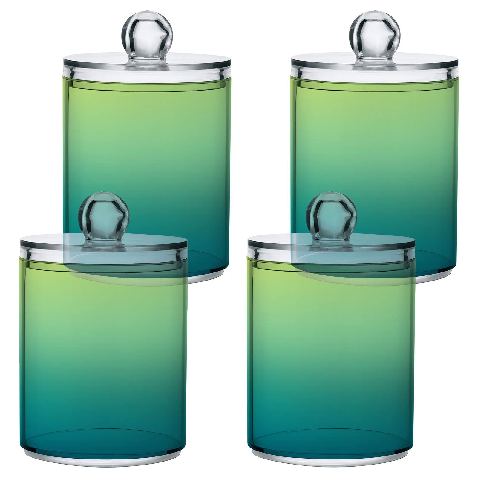 Gradient Blue Light Green Qtip Dispenser Apothecary Jars Bathroom Qtip Holder Storage Canister Plastic Jar 10 Oz for Cotton Ball Swab Round Pads Floss 4pcs