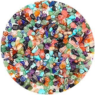 FRIUSATE Natural Chip Beads, Gemstones Stone Beads 8 Color Healing Crystal Loose Rocks, 120g Hole Drilled Bead for DIY Bracelet Jewelry Making(3-5mm)