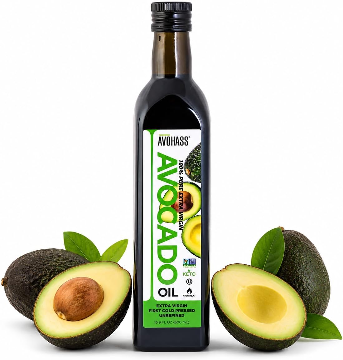 Avohass Mexico Extra Virgin First Cold Pressed Unrefined Avocado Oil 16.9 fl oz Bottle