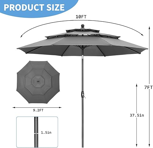 Miniatura 8 de GDY Sombrilla de patio de 10 pies, con energía solar, 40 luces LED, de aluminio, para exteriores, con inclinación y manivela