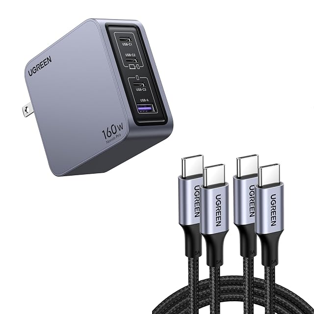 UGREEN Nexode Pro 160W USB C Charger Bundle with 100W 2-Pack 3FT USB C Charger Cable for iPhone