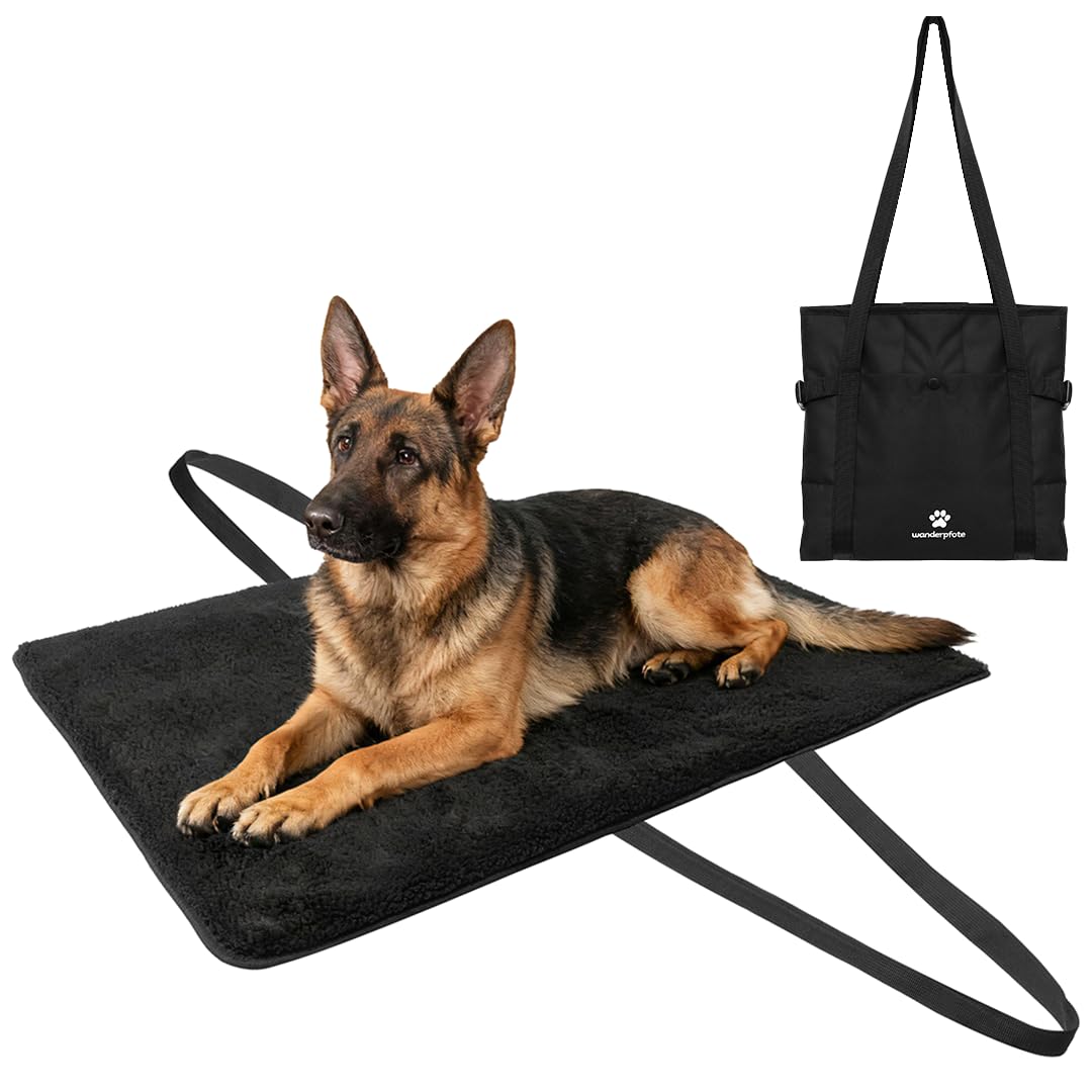 Wanderpfote Hundedecke für Unterwegs zum Umhängen – Stilvolle Hundedecke Outdoor – Waschmaschinenfest und Wasserabweisend – Reisedecke Hund in höchster Qualität (Schwarz, M)