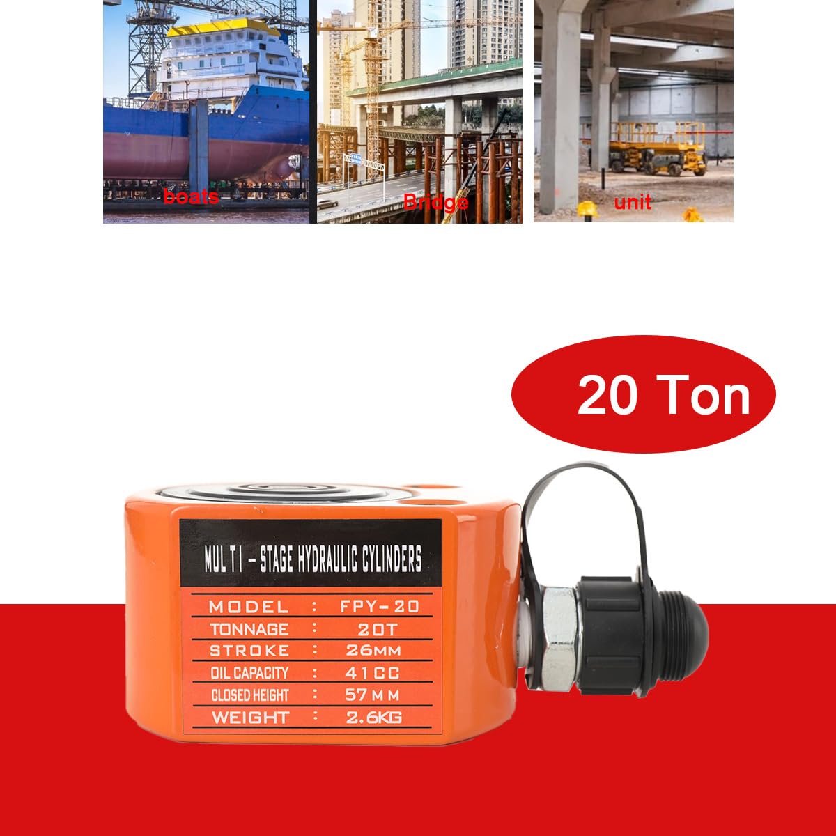 Hydraulikzylinder 20T Hebelzylinder Hydraulischer Zylinderheber Wagenheber Hubzylinder Industrieheber für den Maschinenbau, 26mm Gesamt Hub, 360 Grad, FRY-20