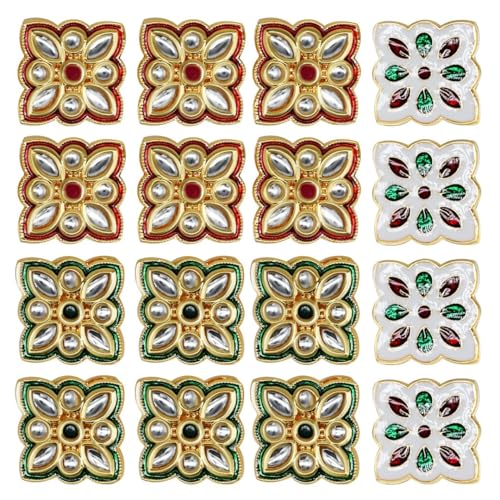 Image of Satra Tarders Meenakari Kundan Beads for DIY Jewellery Making Rakhi Making | Size : 25mm | Qty : 4pcs | Red