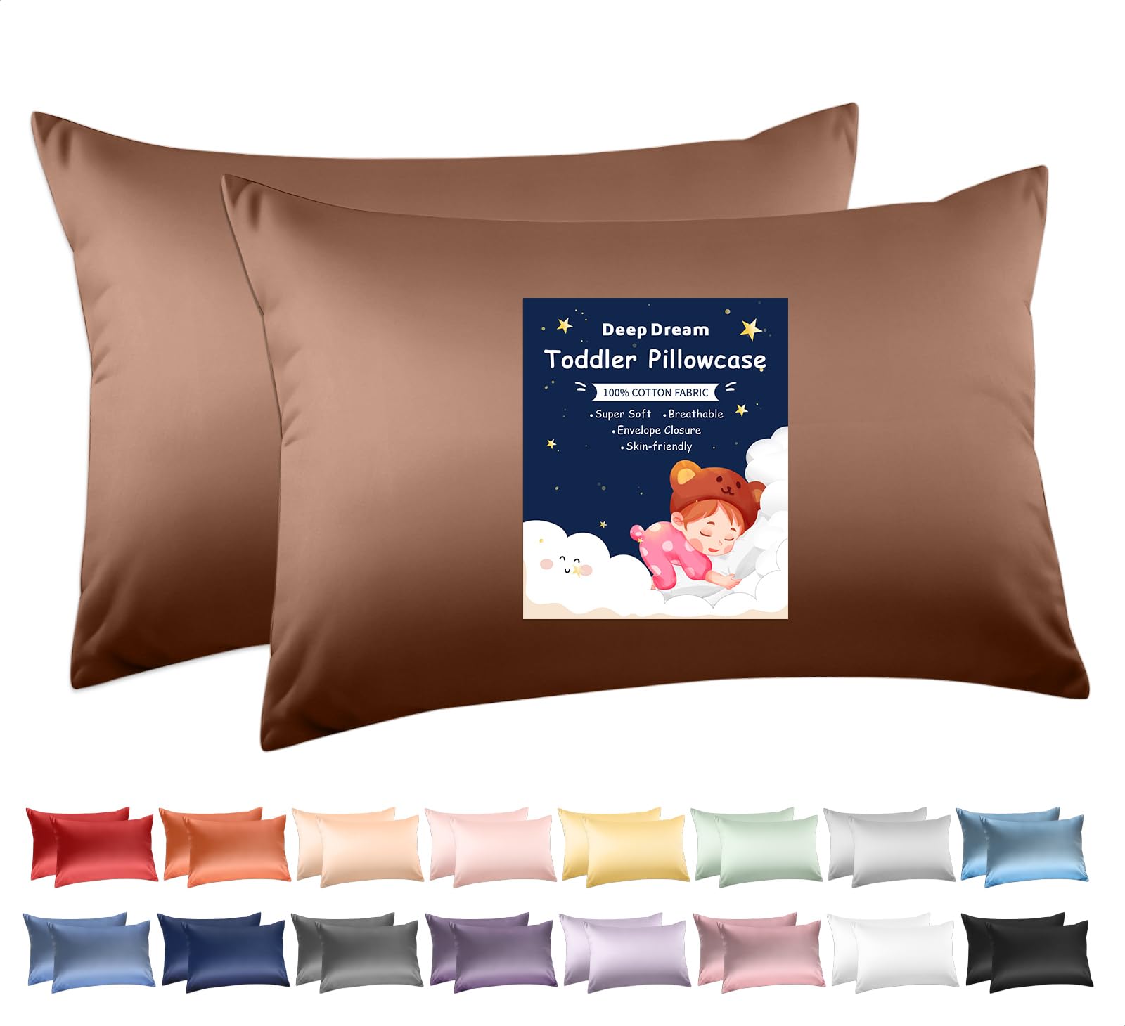 Deep Dream Toddler Pillowcases for 13x18 Pillow 2 Pack, 100% Cotton Travel Pillow Case Cover, 600 Thread Count Cotton Pillow Covers, Soft & Breathable Small Pillow Cases Envelope Closure, Navy Blue