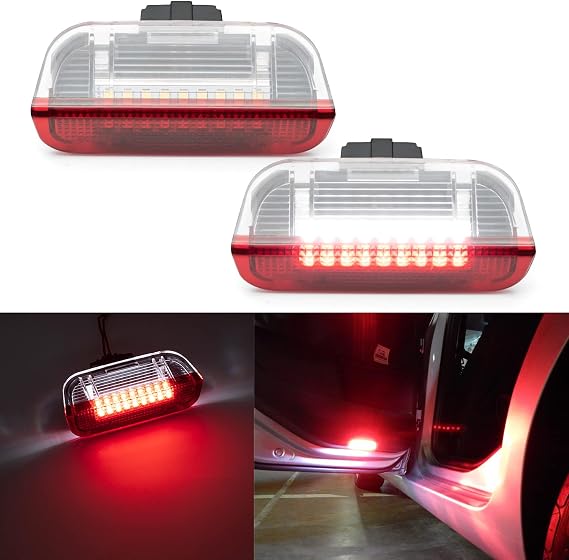 LED Courtesy Step Lights for VW Passat B6 Golf GTI MK5 MK6 MK7 Jetta, 18-SMD Red+White Led Rear Door Welcome Light Warning Interior Lamps Assembly Canbus Error Free