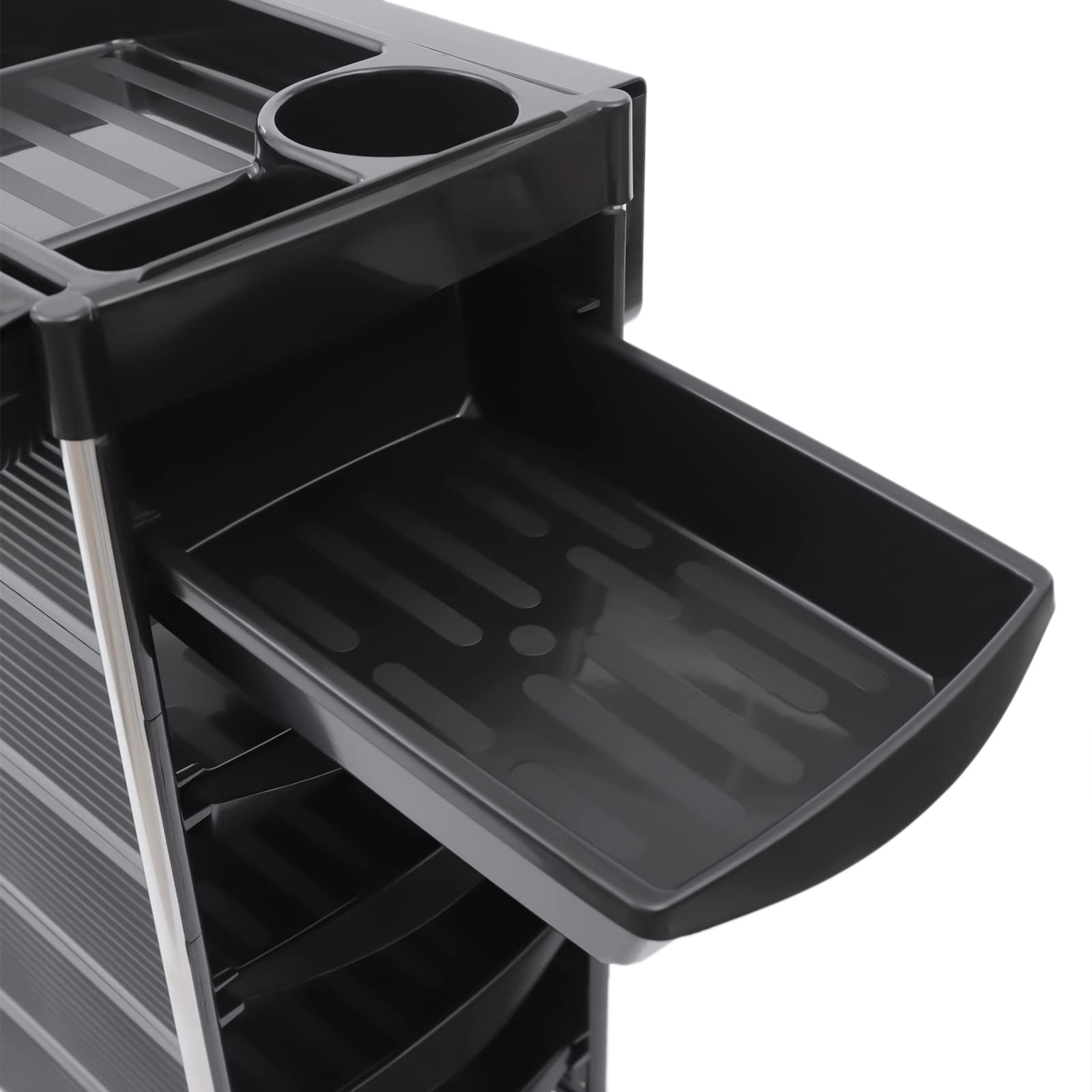 Friseurwagen Arbeitswagen mit 5 Schubladen, Kosmetikwagen Salon Trolly, Freistehend bis 8KG, 52.5x37x90CM, Schwarz