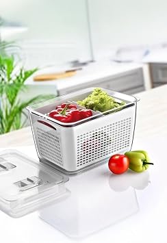Beyaz 2'li 2,5 Litre Süzgeçli Bölmeli Organizer Buzdolabı Hava Geçirmez Saklama Kabı