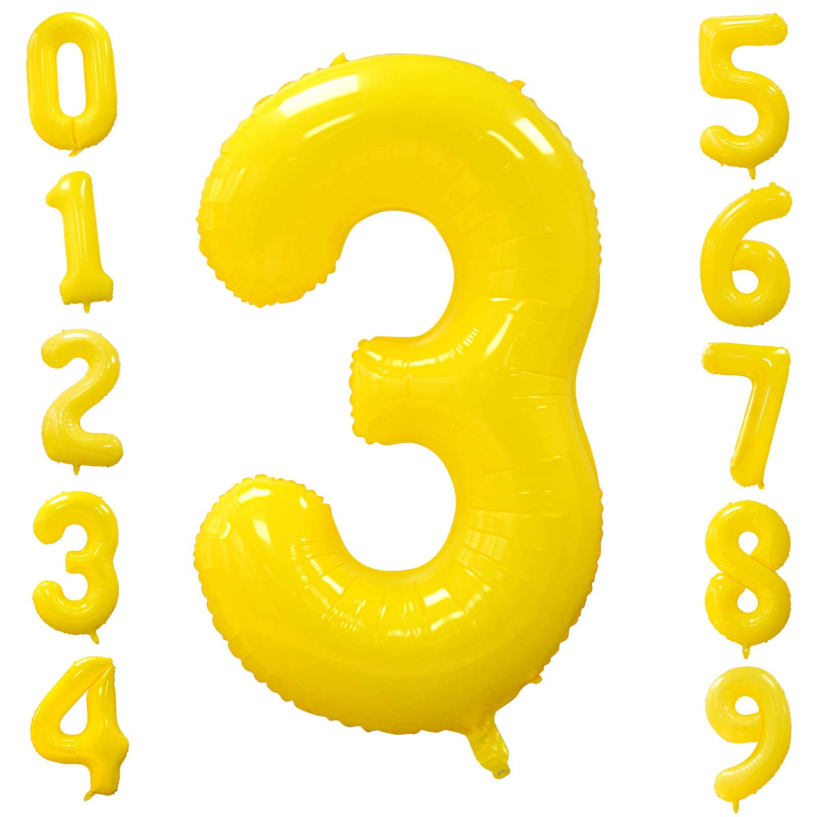 Yellow Number 3 Balloon, 40 Inch Number 0-9 Birthday Age Balloons Large Helium Foil Balloons Lemon Yellow Digit Balloons Party Decorations Birthday Anniversary Baby Shower Daisy Party Supplies
