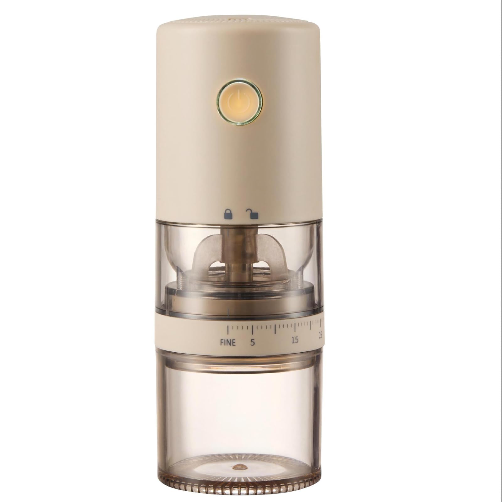 Buxuaaaa Compact Electric Bean Grinder Featuring 38 Adjustable Settings Transparents Funnel and Auto Stop for Controls and Travel Grinder