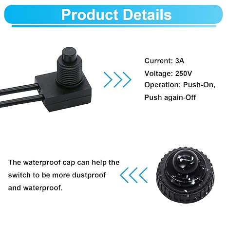 TWTADE 2PCS Waterproof RV Push Button Switch 12V ON/Off SPST Switch for Motorcycle/Auto Car Bathroom Fan with 4.5'' Lines KP-107