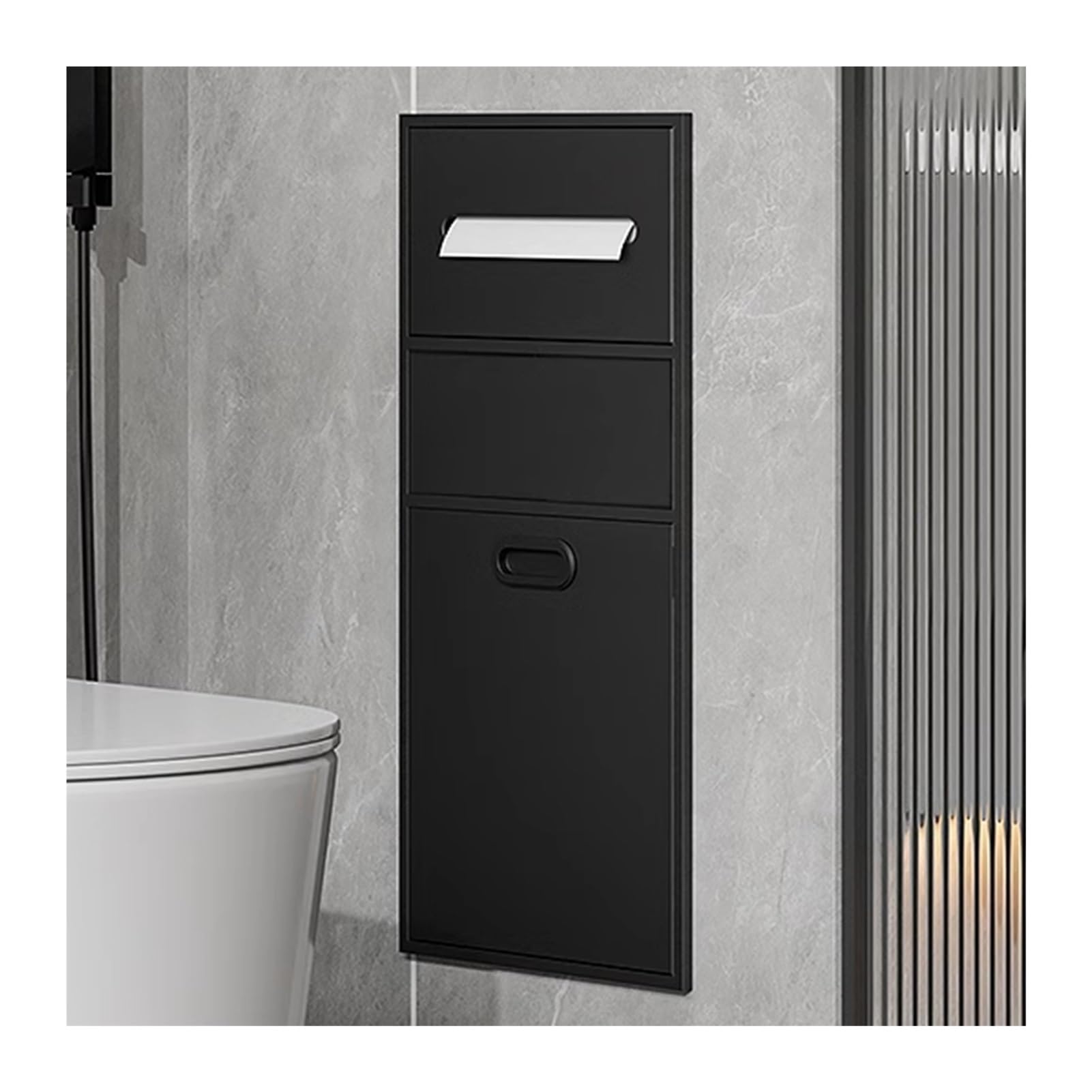 QUSYZD Stainless Steel Shower Niche - Waterproof Recessed Shower Shelf for Wet Room, Grey-Alcove Organizer for Toiletries, Shampoo, Toilet Paper & Trash Can,Black-1-11.81x25.59x5.51in/30x65x14CM