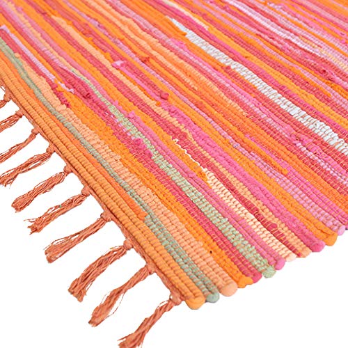 Homdsim 20" X 31" Cotton Handmade Reversible Chindi Rag Rugs,Multi Color Hand Woven Striped Area Bath Rug Mat Carpet With Tassels Machine Washable,For Laundry Room Kitchen Livingroom Hallway Entryway #TOP1