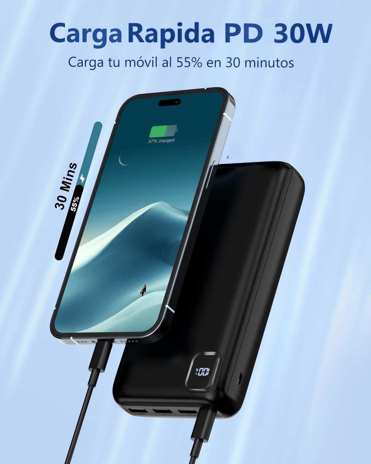 Power Bank 50000mAh Bateria Externa PD 30W Carga Rapida