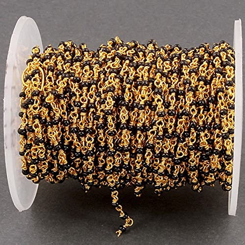 Chaîne en spinelle noir anti-ternissement fil enroulé or 24k pour bijoux durables
