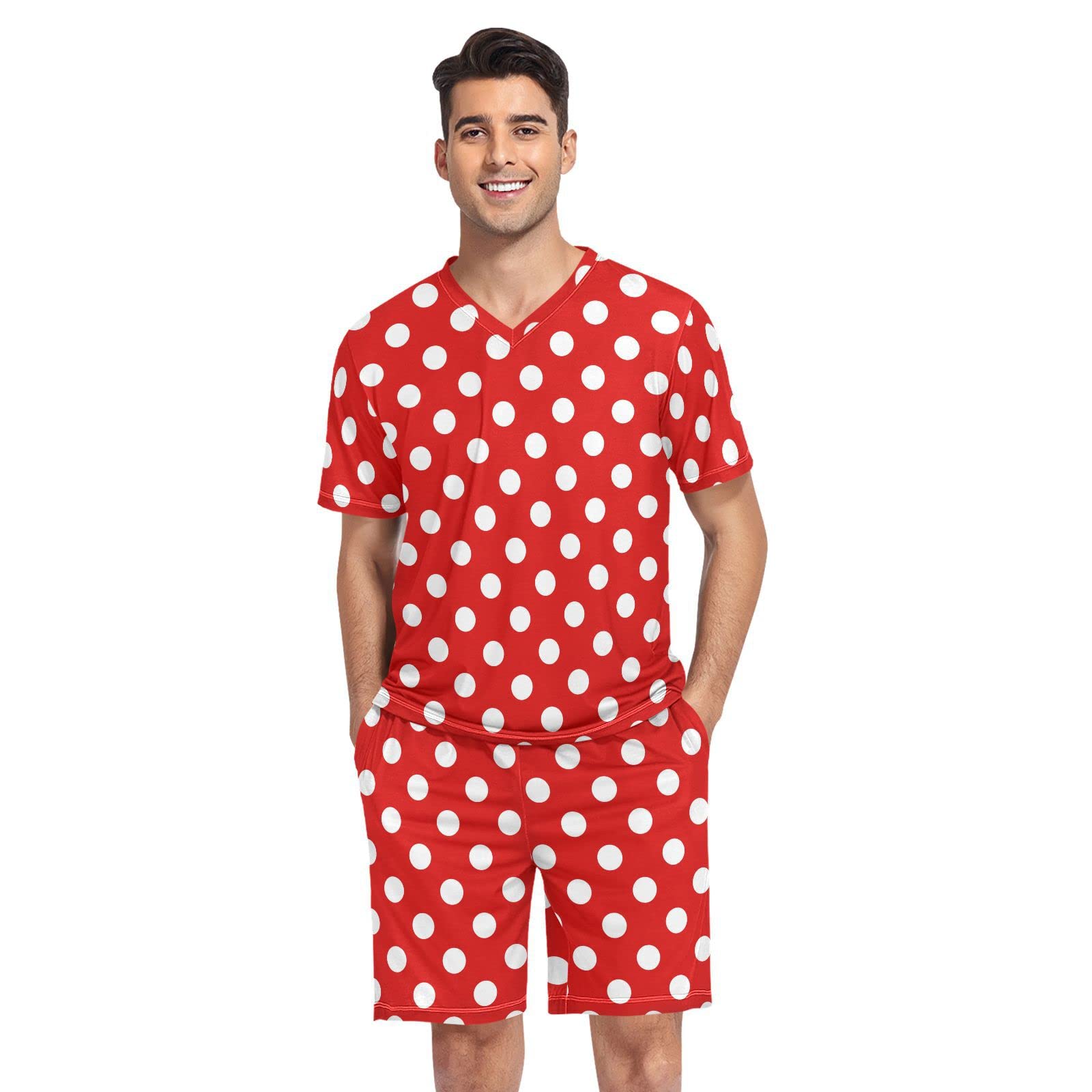 Aflyko Men's Summer Pajama Set Summer Short Sleeve V-Neck Tops Soft Pjs S-2XL