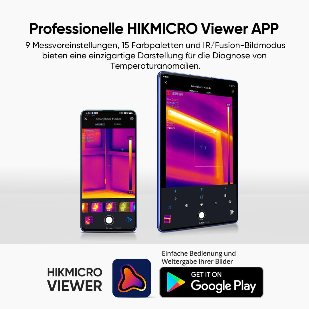 HIKMICRO Mini2 Wärmebildkamera Android, 256 x 192 IR-Auflösung, Wärmebildkamera 25 Hz Bildfrequenz, 50° Weitwinkel, Infrarotkamera 49.152 Pixel, -20°C bis 350°C, USB-C (nicht IOS kompatibel)