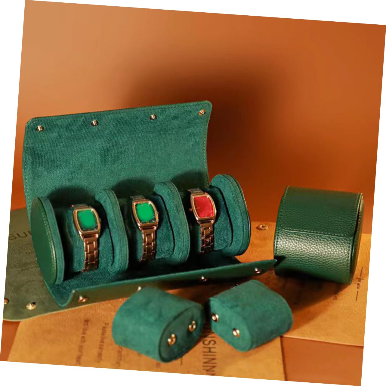 COLLBATH Custodia Portatile Viaggio Orologio da Pu Verde | Organizer Compatto, Protezione Antiurto e Leggera, Adatto a Orologi e Piccoli Gioielli