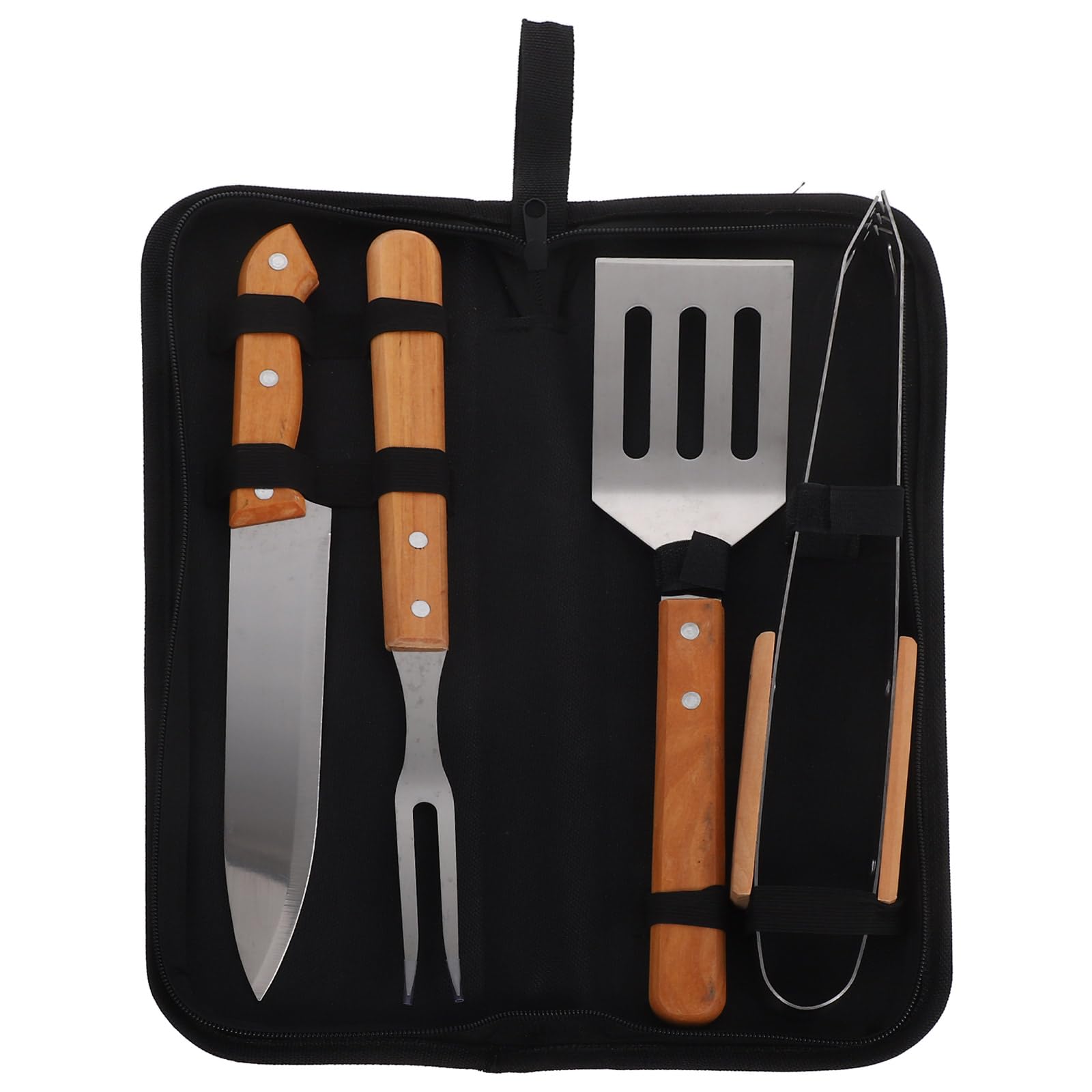 Mikinona Akcesoriów Grillowych Ze Stali Nierdzewnej Ergonomiczne Narzędzia Do Drewnianymi Uchwytami Widelec Łopatka Szczypce i Nóż Praktyczny Pikniki Plażę i Imprezy Świeżym Powietrzu