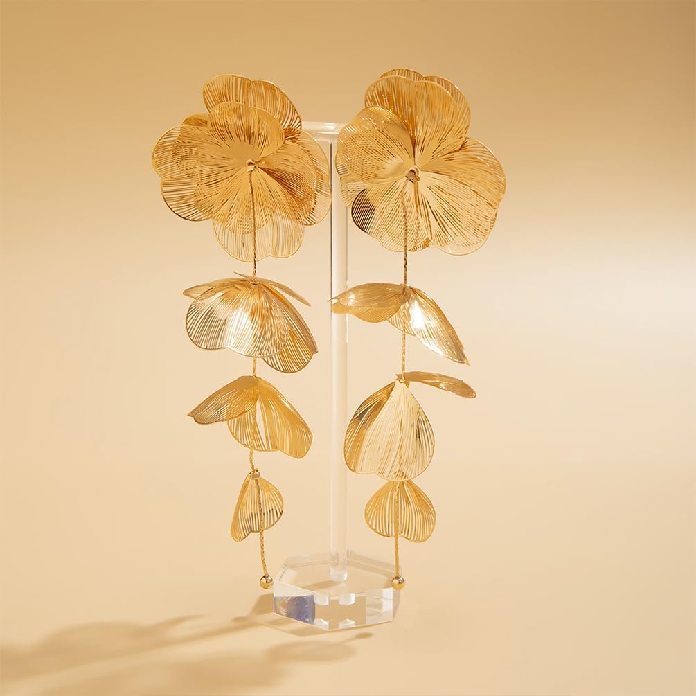 Dainty Gold Ginkgo Leaf Dangle Drop Earring for Women, Trendy Boho Silver Leaves Flower Petal Stud Dangling Floral Earring Y2K Prom Party Jewelry Gift - Image 5