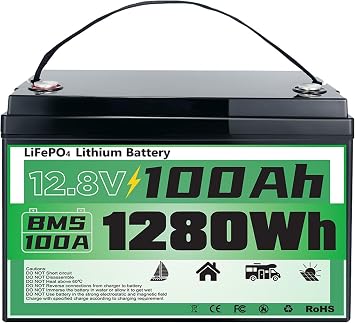 12V 100Ah LiFePO4 Lithium Battery, Group 31 Built-in 100A Smart A+ Grade BMS 1280Wh Battery, 8000+ Cycles Deep,IP 65 Waterproof 12 Volt with Low-Temp Protection for Solar System, RV, Off Grid