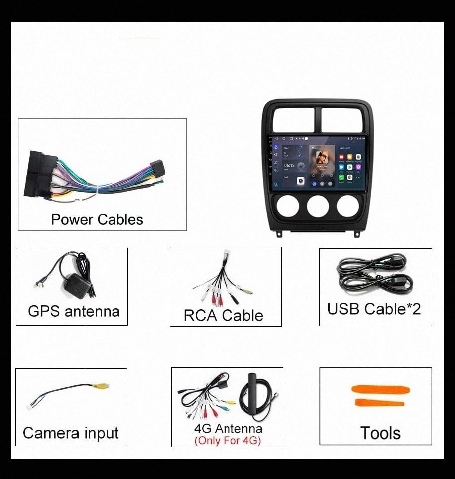 Pantalla Carplay coche para Dodge Caliber 2009-2013: Android Auto inalámbrico y Bluetooth 7