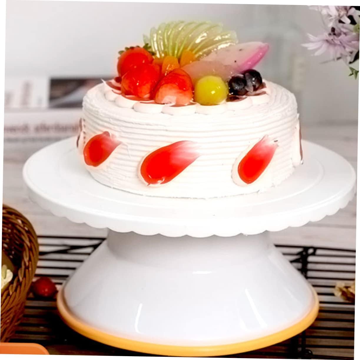 Garneck 1pc White Plastic Cake Turntable Non- Revolving Cake Platform for Baking and Decorating for Home and Bakery Use Easy to Clean