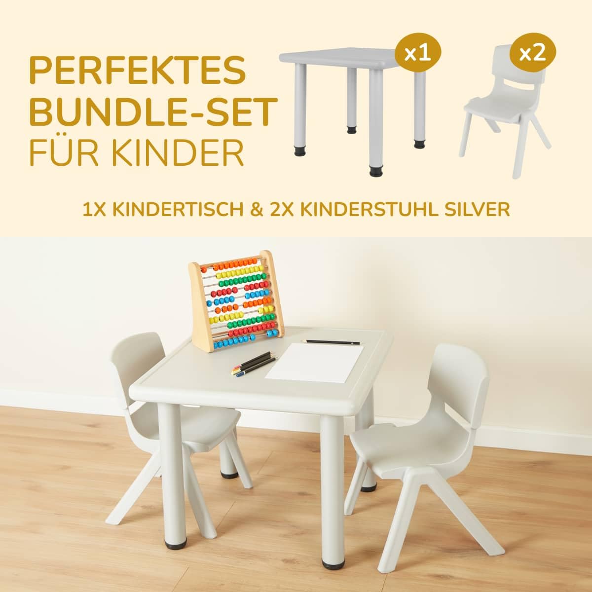Bieco Kindertisch mit 2 Stühlen - Indoor & Outdoor - Stapelbar und Kippsicher - Basteltisch und Maltisch