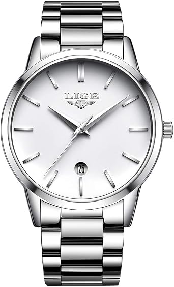 Lige Watches Mens Brown Leather Skull Analog Quartz Waterproof Business Dress Watch Chronograph Sport Watch Luminous Rose Gold Black Dial Watches for Men