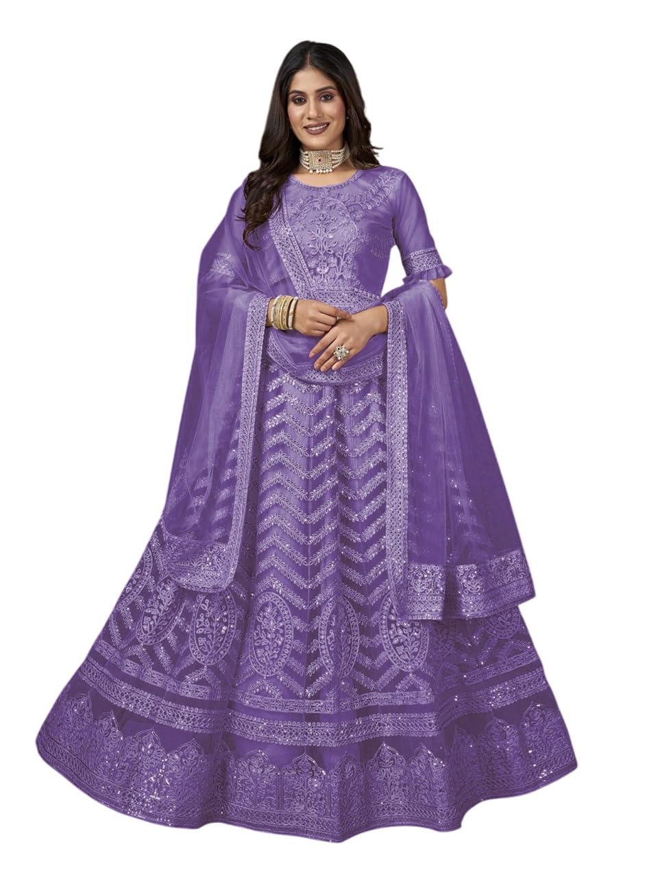 julee Women's Net Embroidered Semi-Stitched Gown Kajal Gown-New-picture-59
