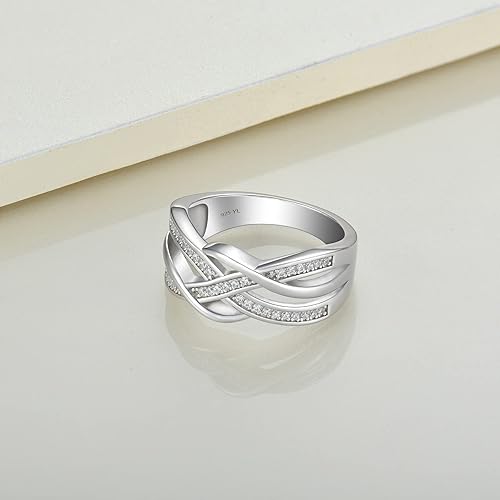 Miniatura 5 de YL Anillo de nudo trenzado de plata de ley 925, anillos de nudo celta, circonita cúbica, joyería de declaración de infinito