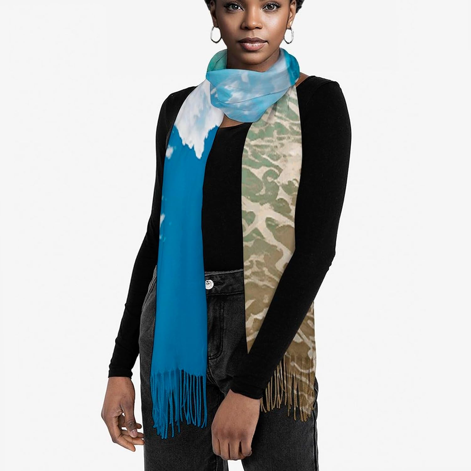 Sandy Beach Winter Scarf for Women Soft Tassel Scarves Oversized Wraps Long Shawl Cold Weather Thick Blanket Scarfs