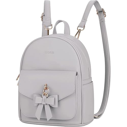 ECOSUSI Mini Backpack for Women Girls Cute Bowknot Small Backpack Purse Ladies Leather Bookbag Satchel Bag, with Charm Tassel